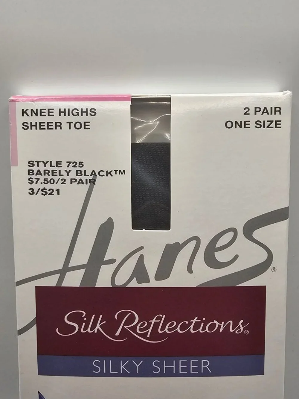 Hanes Silk Reflections Silky Sheer Knee‎ Highs Barely Black One Size 2-Pair Pack